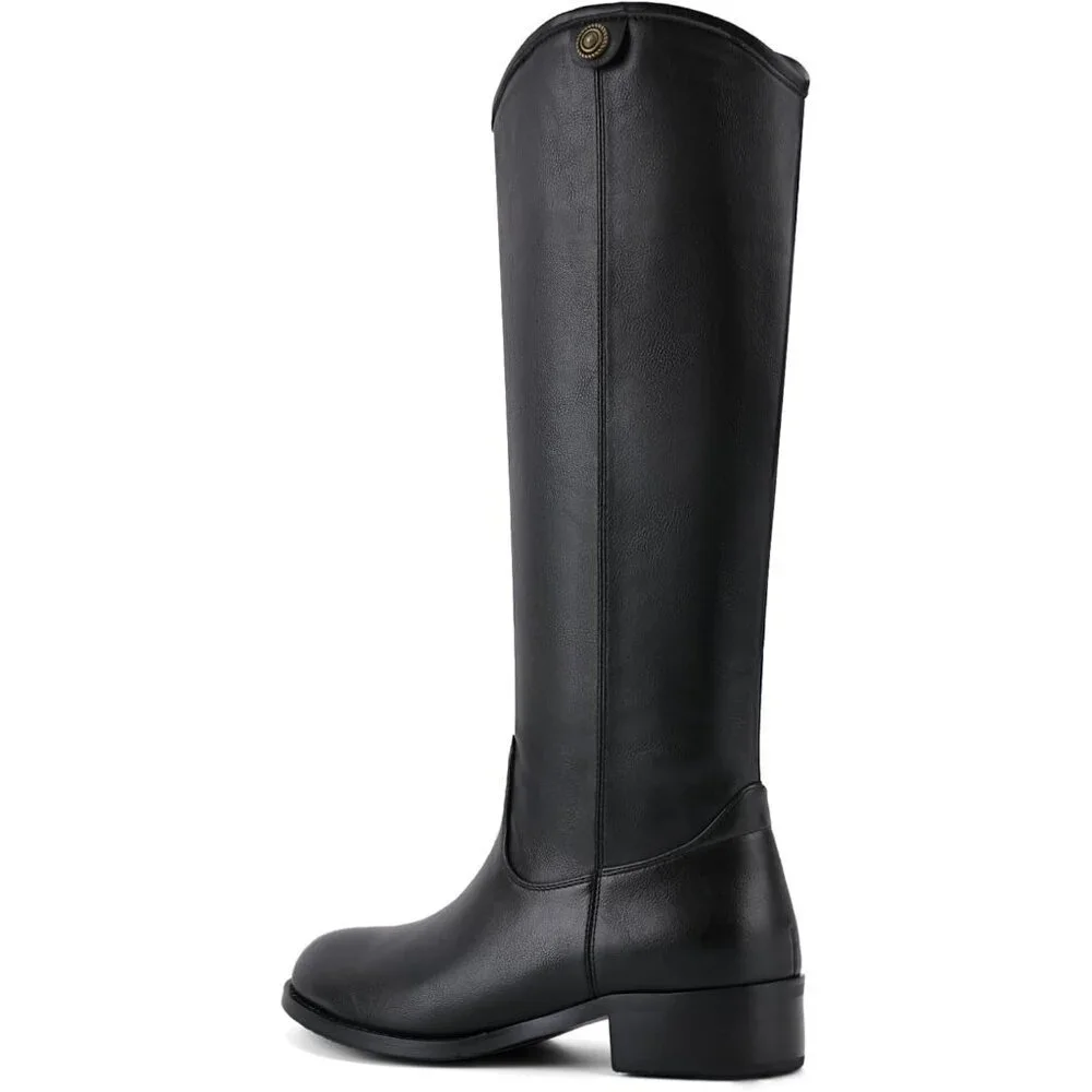 Women's Black Round Toe Chunky Heel Faux Suede Tall Knee High Boots Rubber